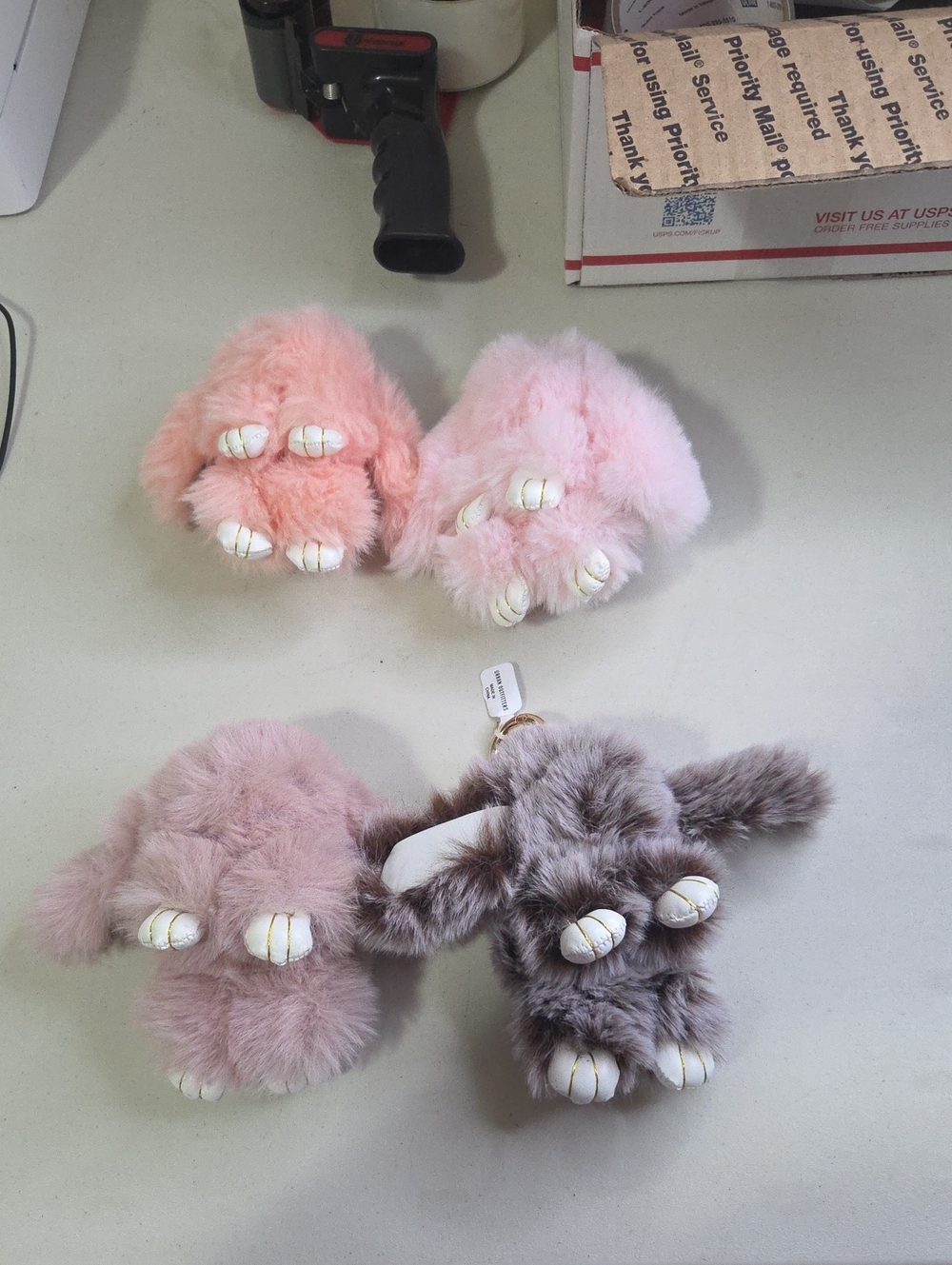 Plush Bunny Keychain Bagcharm - Pink & Gray Faux Fur